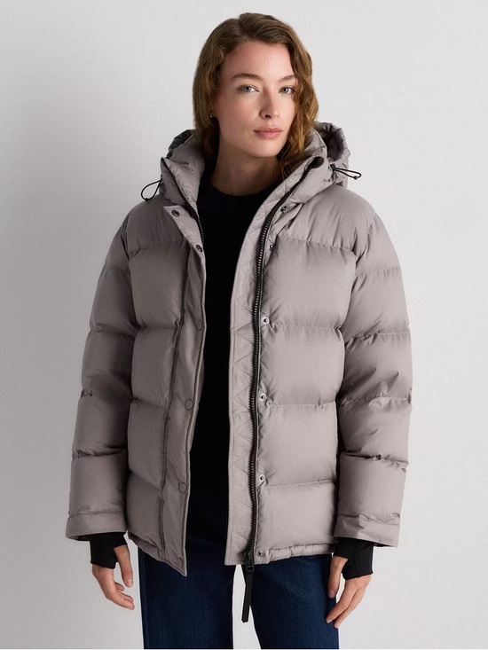 Quince Jackets & Blazers - Quince Grey Hooded Quilted Puffer Jacket